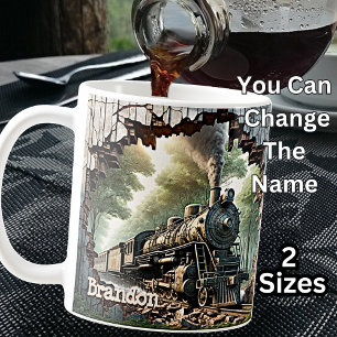 Add Name, Steam Train Breaking Out of Mug