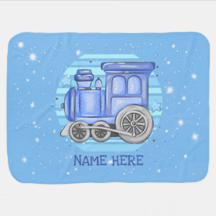 Add Name Steam Train Engine Baby Blue Baby Blanket