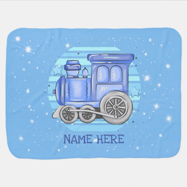 Add Name Steam Train Engine  Baby Blue             Blanket (Horizontal)