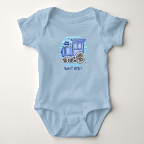 Add Name Steam Train Engine  Baby Blue    Bodysuit