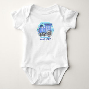 Add Name Steam Train Engine Baby Bodysuit