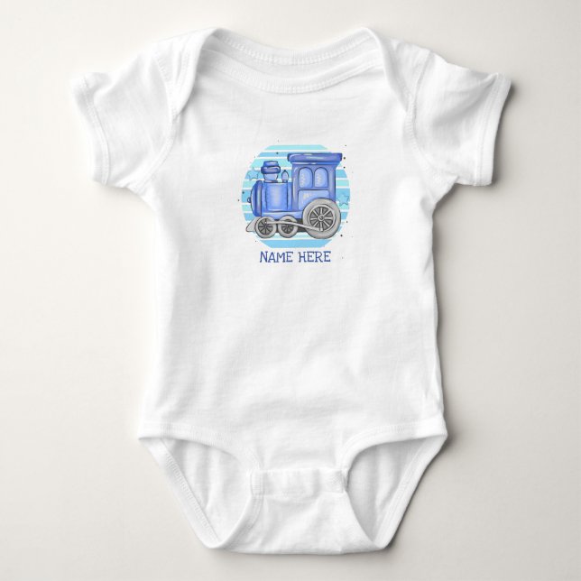 Add Name Steam Train Engine  Baby Bodysuit (Front)