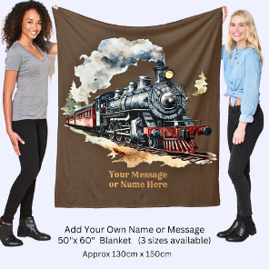 Add Name Steam Train Engine Fantasy Painting Fleece Blanket