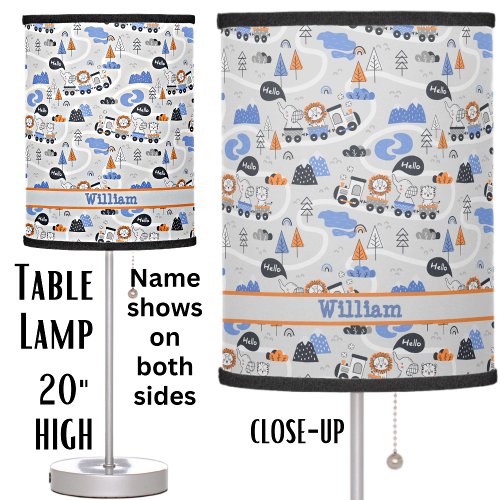 Add Name  Steam Train with Animals on Tracks Baby Table Lamp