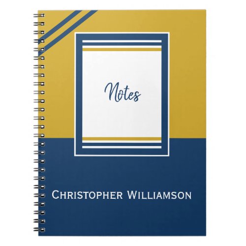 Add name stripes blue and gold notebook