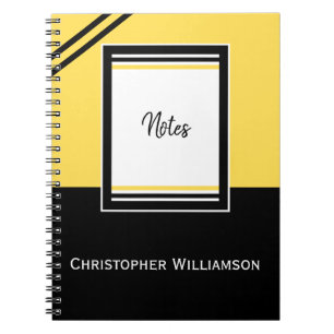 Add name stripes yellow and black notebook