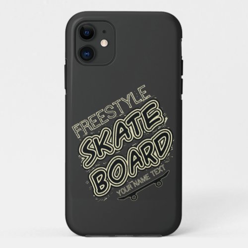 Add Name Style City Text Freestyle Skate Board     iPhone 11 Case