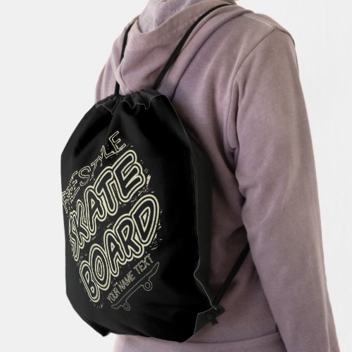 Add Name Style City Text Freestyle Skate Board     Drawstring Bag