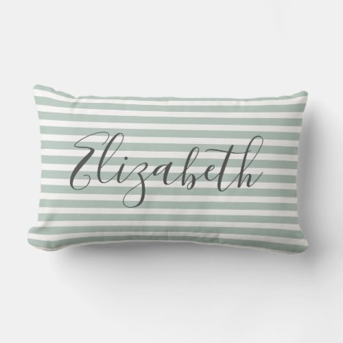 Add Name Stylish Green White Stripe Decorative Lumbar Pillow