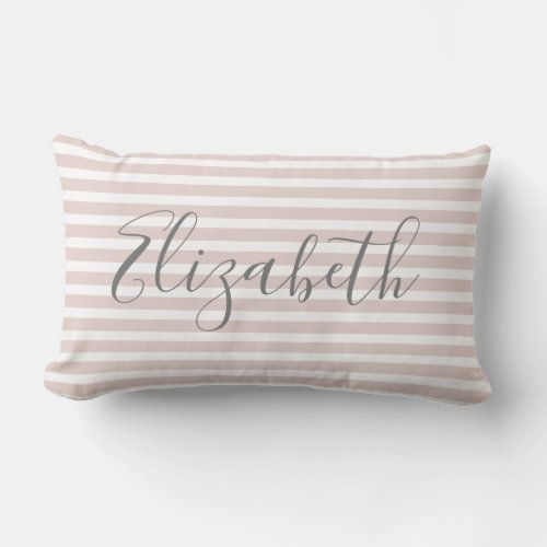 Add Name Stylish Pink  White Stripe Decorative Lumbar Pillow