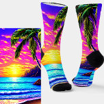 Add Name, Stylized Beach Sunset with Palm Tree  Socks<br><div class="desc">Stylized Beach Sunset Beach Sunset with Palm Tree  - - See more great socks in my store.</div>