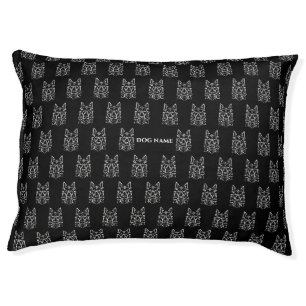 Add Name, Stylized German Shepherd, White on Black Pet Bed