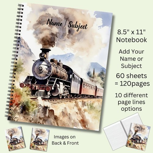 Add Name  Subject Brown Steam Train  Notebook
