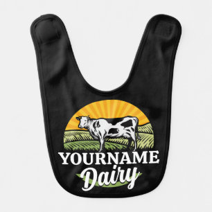 ADD NAME Sunset Dairy Farm Grazing Holstein Cow Baby Bib
