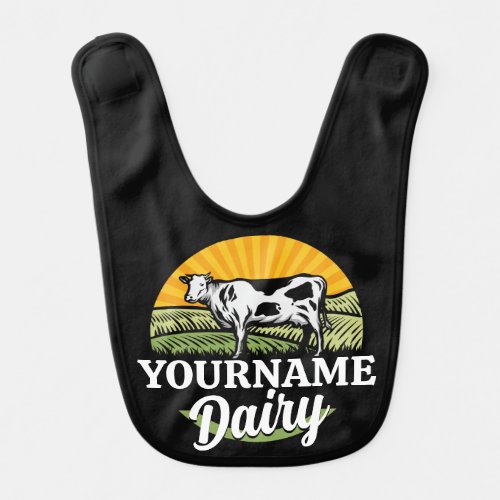 ADD NAME Sunset Dairy Farm Grazing Holstein Cow Baby Bib