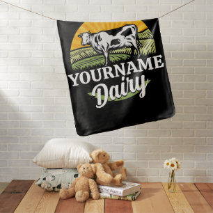 ADD NAME Sunset Dairy Farm Grazing Holstein Cow Baby Blanket