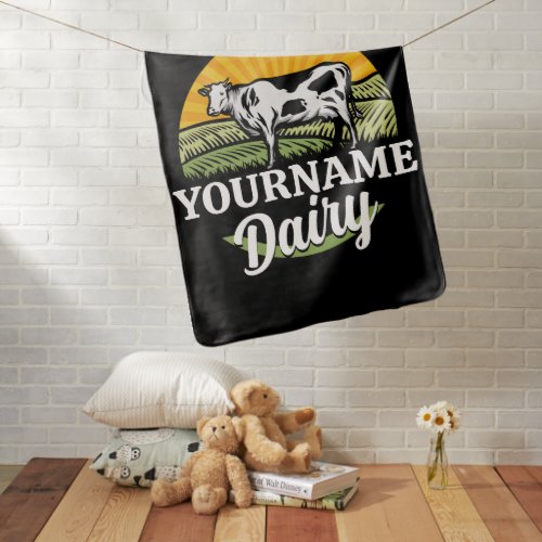 ADD NAME Sunset Dairy Farm Grazing Holstein Cow Baby Blanket