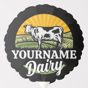 ADD NAME Sunset Dairy Farm Grazing Holstein Cow Balloon