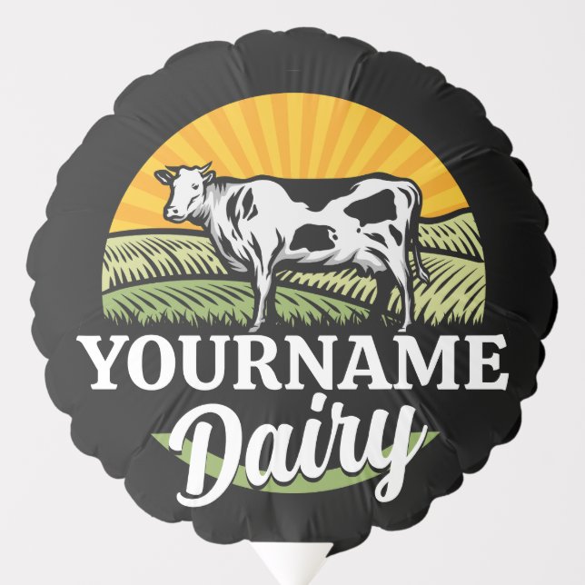 ADD NAME Sunset Dairy Farm Grazing Holstein Cow Balloon (Front)