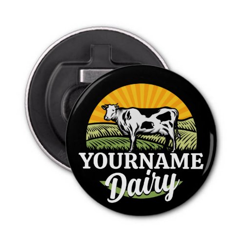 ADD NAME Sunset Dairy Farm Grazing Holstein Cow Bottle Opener