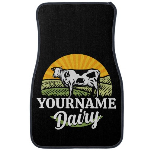 ADD NAME Sunset Dairy Farm Grazing Holstein Cow Car Floor Mat