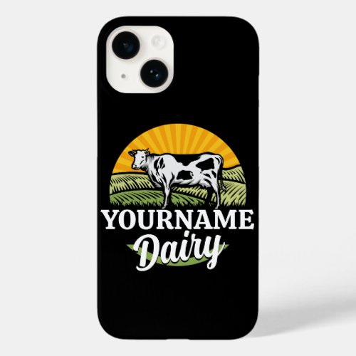 ADD NAME Sunset Dairy Farm Grazing Holstein Cow Case_Mate iPhone 14 Case