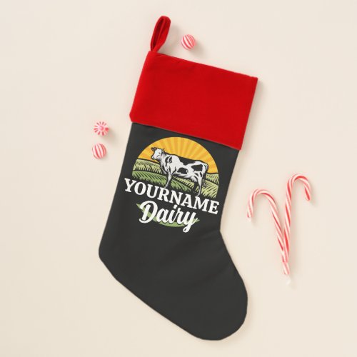 ADD NAME Sunset Dairy Farm Grazing Holstein Cow Christmas Stocking