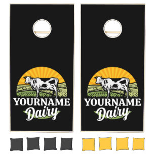 ADD NAME Sunset Dairy Farm Grazing Holstein Cow Cornhole Set