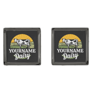 ADD NAME Sunset Dairy Farm Grazing Holstein Cow Cufflinks