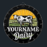 ADD NAME Sunset Dairy Farm Grazing Holstein Cow Dart Board<br><div class="desc">ADD NAME Sunset Dairy Farm Grazing Holstein Cow Farmer  - Customize with your Name or Custom Text!</div>