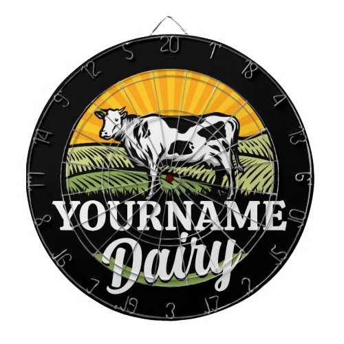 ADD NAME Sunset Dairy Farm Grazing Holstein Cow Dart Board