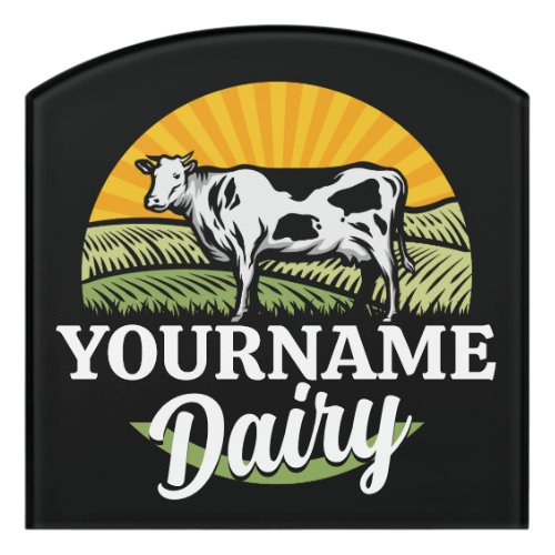 ADD NAME Sunset Dairy Farm Grazing Holstein Cow Door Sign