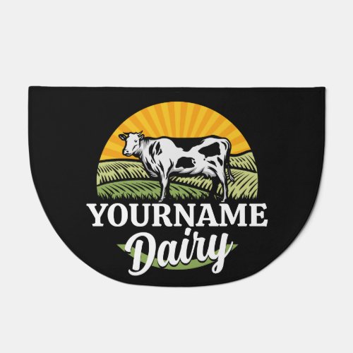 ADD NAME Sunset Dairy Farm Grazing Holstein Cow Doormat