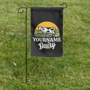 ADD NAME Sunset Dairy Farm Grazing Holstein Cow Garden Flag
