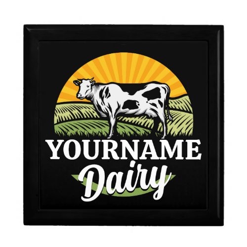 ADD NAME Sunset Dairy Farm Grazing Holstein Cow Gift Box