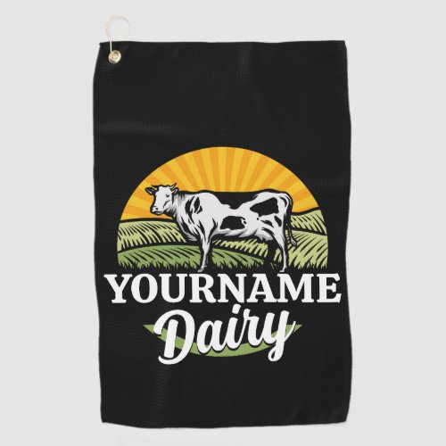 ADD NAME Sunset Dairy Farm Grazing Holstein Cow Golf Towel