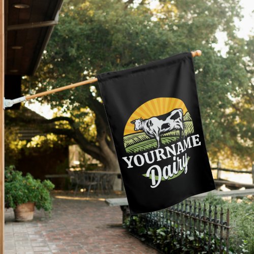 ADD NAME Sunset Dairy Farm Grazing Holstein Cow House Flag