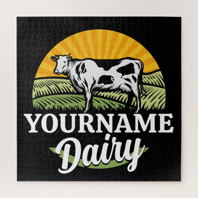 ADD NAME Sunset Dairy Farm Grazing Holstein Cow Jigsaw Puzzle (Vertical)