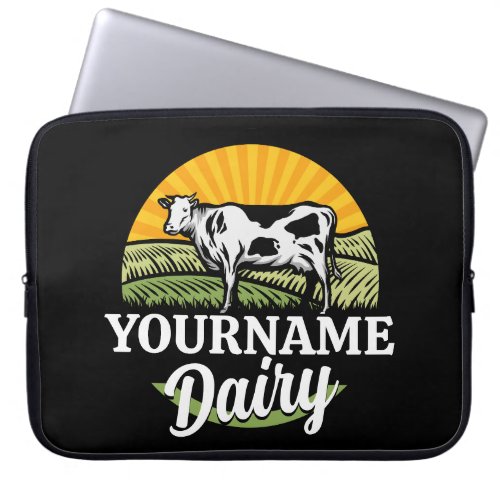 ADD NAME Sunset Dairy Farm Grazing Holstein Cow Laptop Sleeve