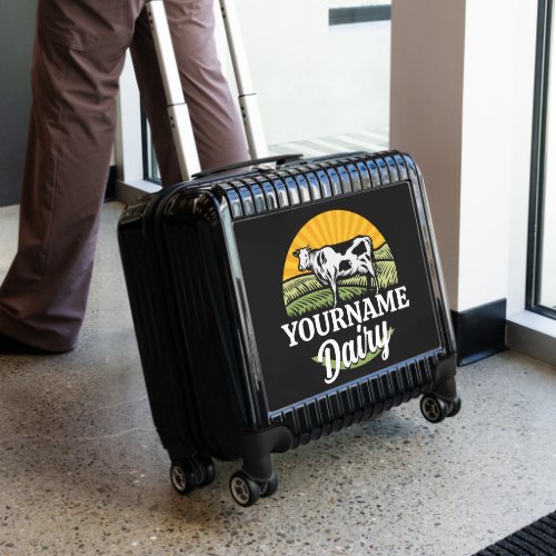 ADD NAME Sunset Dairy Farm Grazing Holstein Cow Luggage