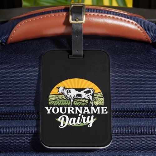 ADD NAME Sunset Dairy Farm Grazing Holstein Cow Luggage Tag