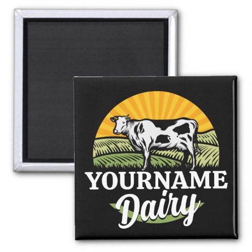 ADD NAME Sunset Dairy Farm Grazing Holstein Cow Magnet