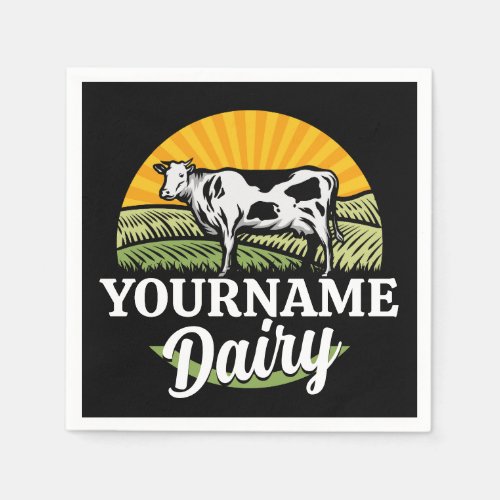 ADD NAME Sunset Dairy Farm Grazing Holstein Cow Napkins