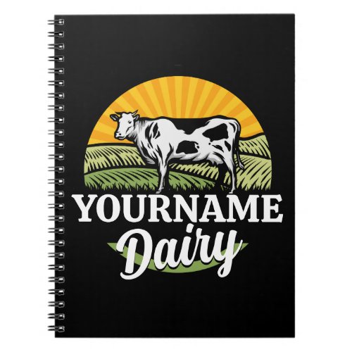 ADD NAME Sunset Dairy Farm Grazing Holstein Cow Notebook
