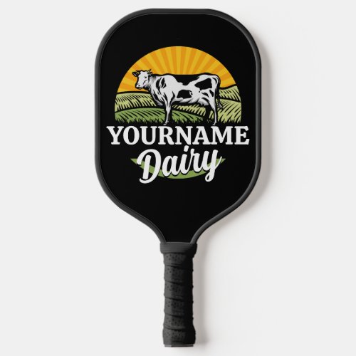 ADD NAME Sunset Dairy Farm Grazing Holstein Cow Pickleball Paddle