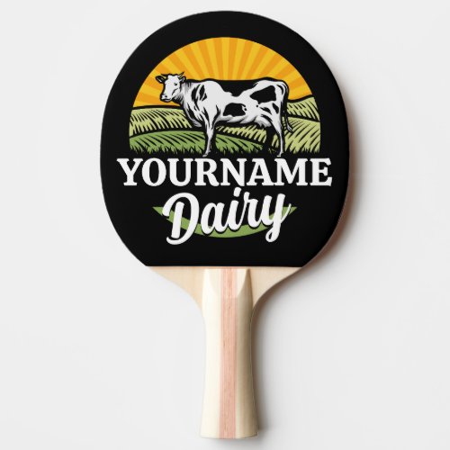 ADD NAME Sunset Dairy Farm Grazing Holstein Cow Ping Pong Paddle