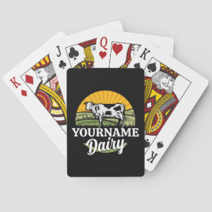 ADD NAME Sunset Dairy Farm Grazing Holstein Cow Poker Cards