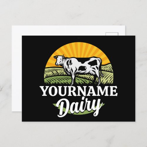 ADD NAME Sunset Dairy Farm Grazing Holstein Cow Postcard
