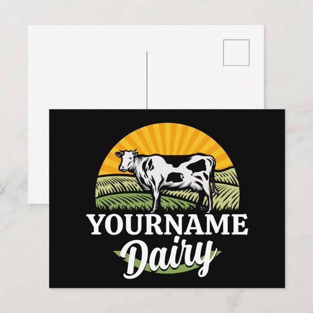 ADD NAME Sunset Dairy Farm Grazing Holstein Cow Postcard (Front/Back)