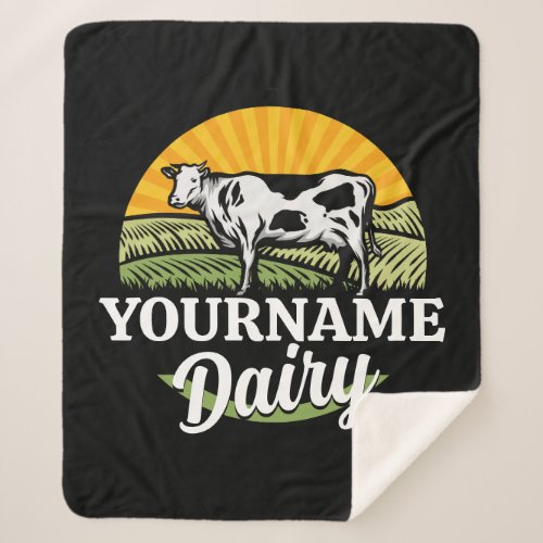 ADD NAME Sunset Dairy Farm Grazing Holstein Cow Sherpa Blanket